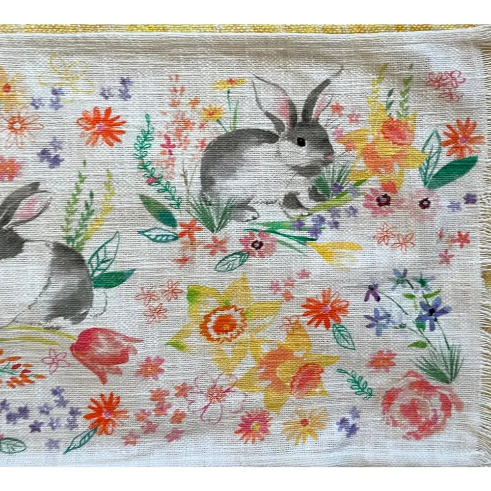 Cupcakes & Cashmere Spring Floral Easter Bunny Rabbit Double Table Runner NEW